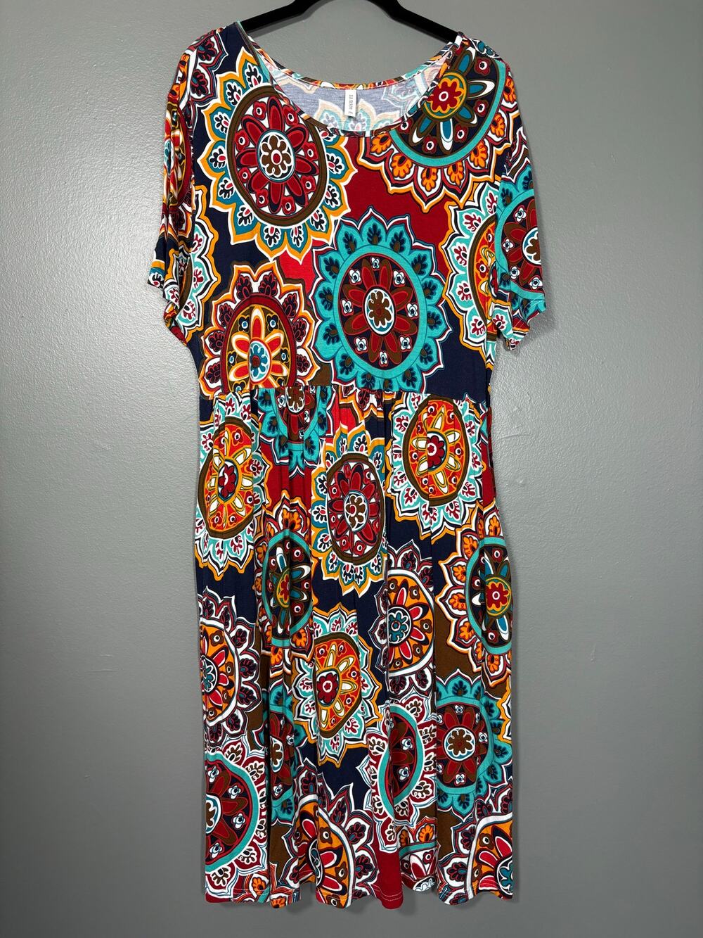 DB Moon Colorful Mandala Print Hippie Jersey Knit Dress - 2XL - Womens Plus Size